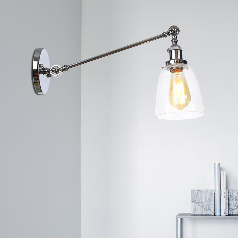 BowLift | Black/Bronze/Brass 1-light Wall Lamp Fixture Industrial Style Clear Glass Cone Light with Arm, 8"/12" L