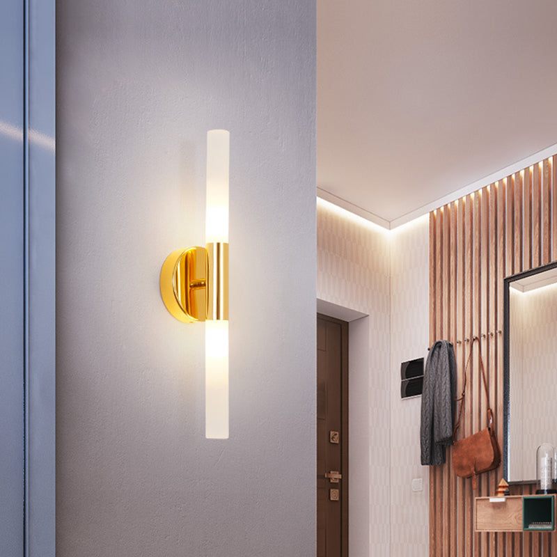 BowLift | Minimalist Slim Tubular Wall Lamp White Glass LED Corner Wall Lighting Fixture in Brass