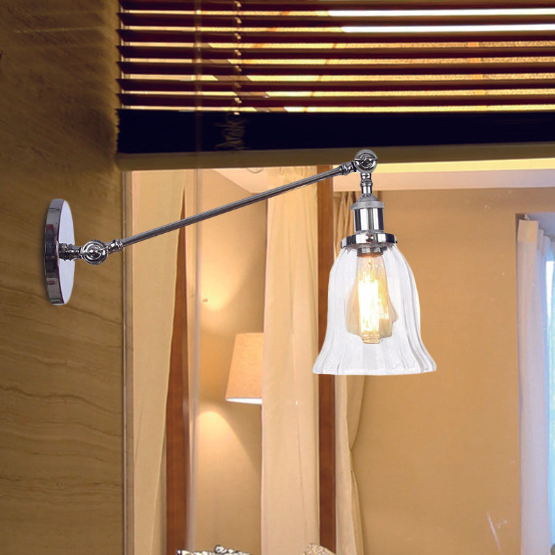 BowLift | Black/Bronze/Brass 1 Light Wall Lighting Unit Vintage Clear Glass Bell Wall Lamp with Arm, 8"/12" Long