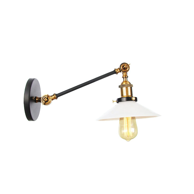 BowLift | Industrial Conical Wall Lamp 1 Light Opal Glass Wall Lamp in Black/Copper/Brass with Arm, 8"/12" L