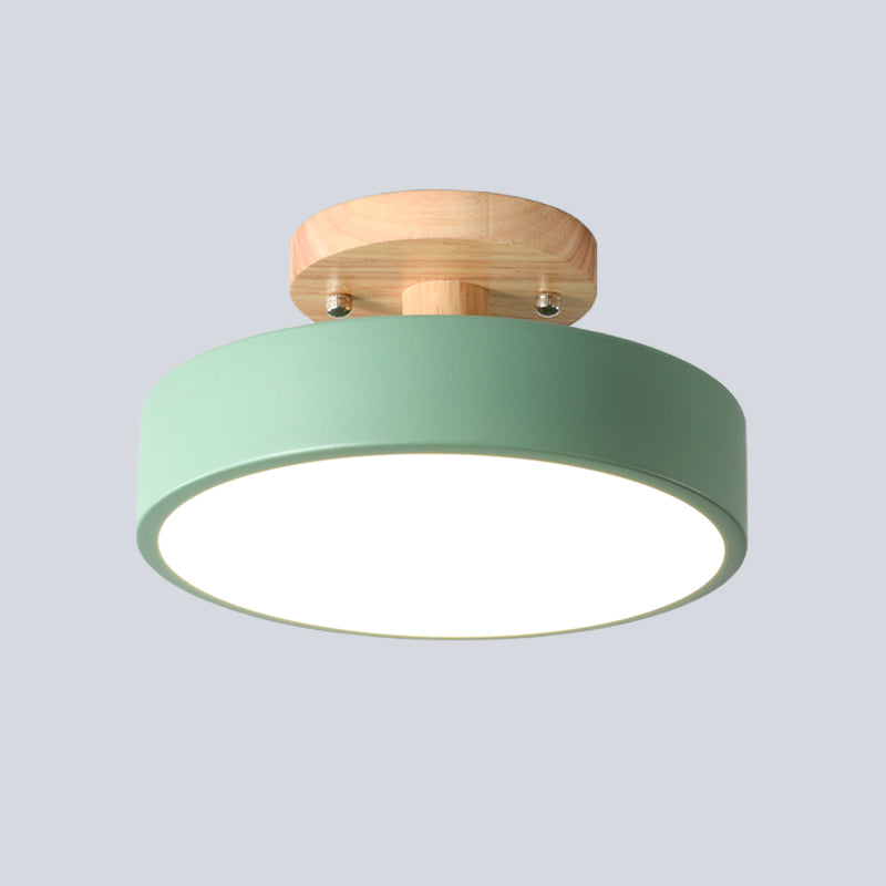 BowLift | Scandinavian LED Ceiling Light with Wood | Modern Drum Shape for Hallways and Entrances | Energy-Efficient Lighting