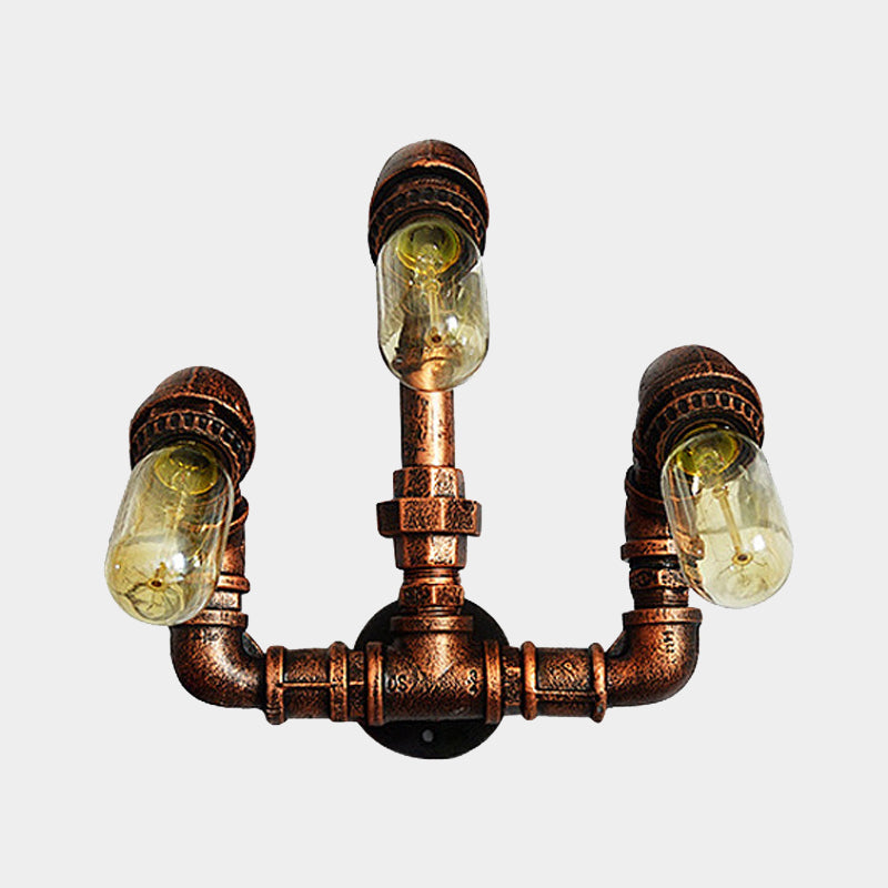 BowLift | 3 Bulb Wall Sconce Lighting Farmhouse Curved Arm Metal Wall Mounted Lamp in Rust for Bar