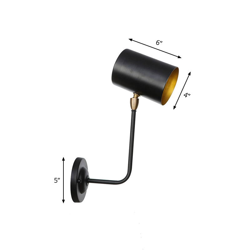 BowLift | Antiqued Right Angle Arm Wall Lamp 1 Lamp 6"/10" T Iron Wall Mounted Light in Black and Inner Gold with Cylindrical Shade