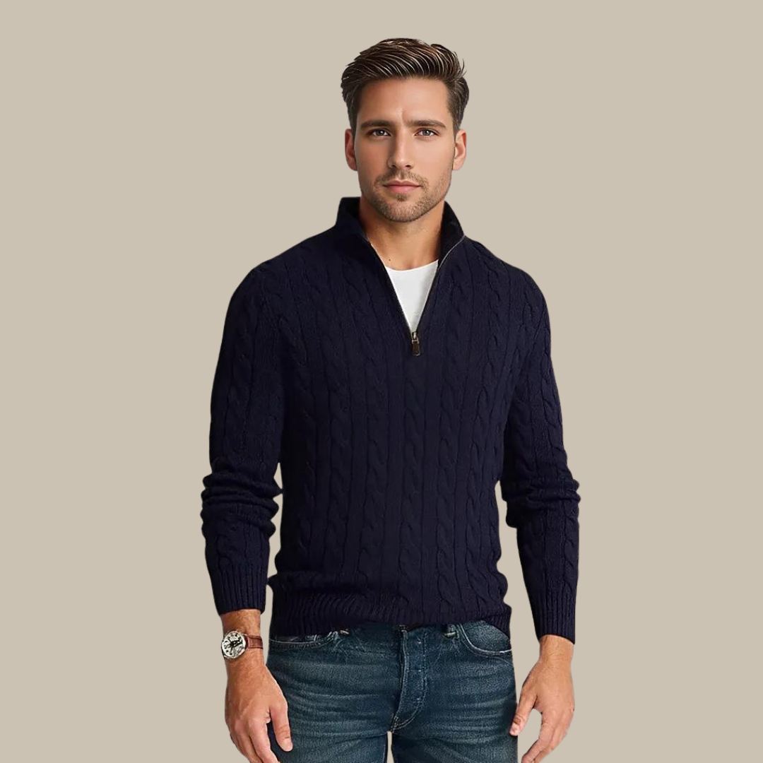BowLift | Zipper sweater for men | Stylish knit sweater in cable pattern with V-neck and zipper