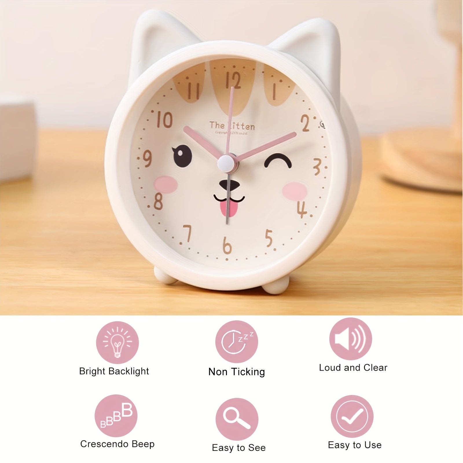 BowLift | Children's Alarm Clock with Night Light – Quiet, Rabbit Pattern & Compact Design