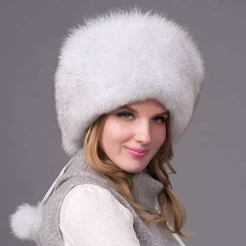 BowLift | 100% Natural Fox Fur Hat Women Cap Thick Fur Cap Winter Warm Hat Female Fashion For Women Hat With Earmuffs Hat