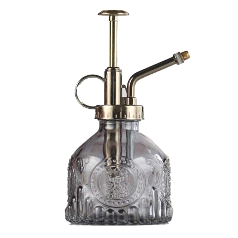 BowLift | Embossed glass bottle with metal nozzle – Plant sprayer for flower watering in vintage design