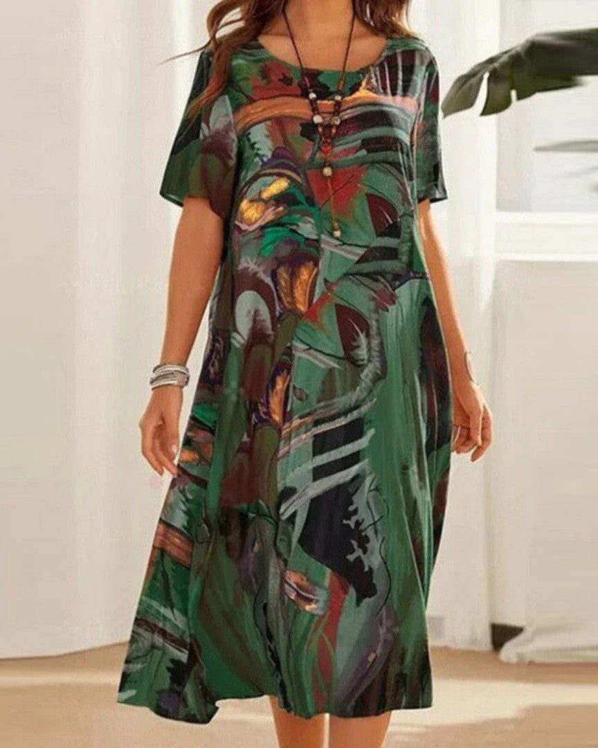 Abstract Pattern Casual Dress with Relaxed Fit
