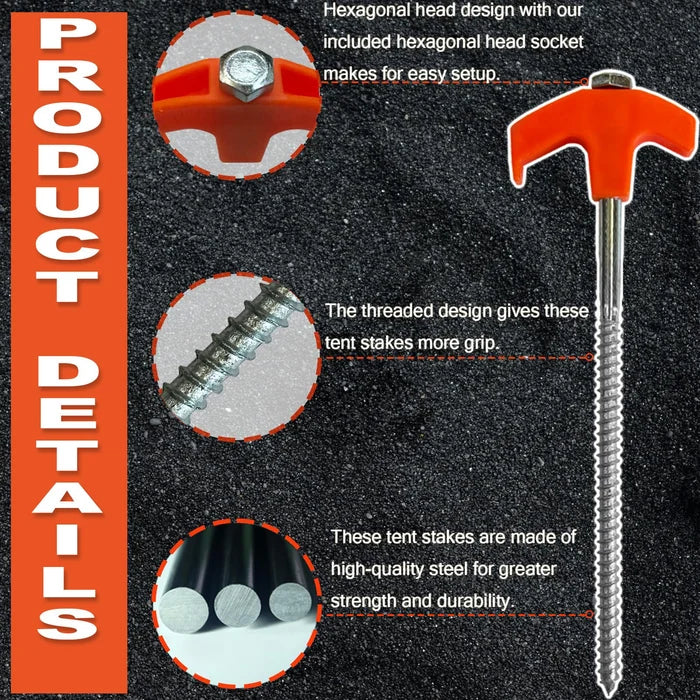 BowLift | 8" Screw Tent Pegs - Screwable Ground Anchors