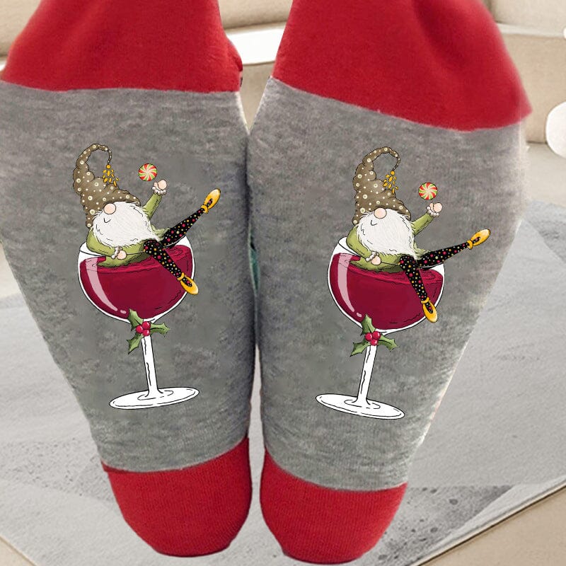 BowLift | Christmas gnome wine glass unisex crew socks