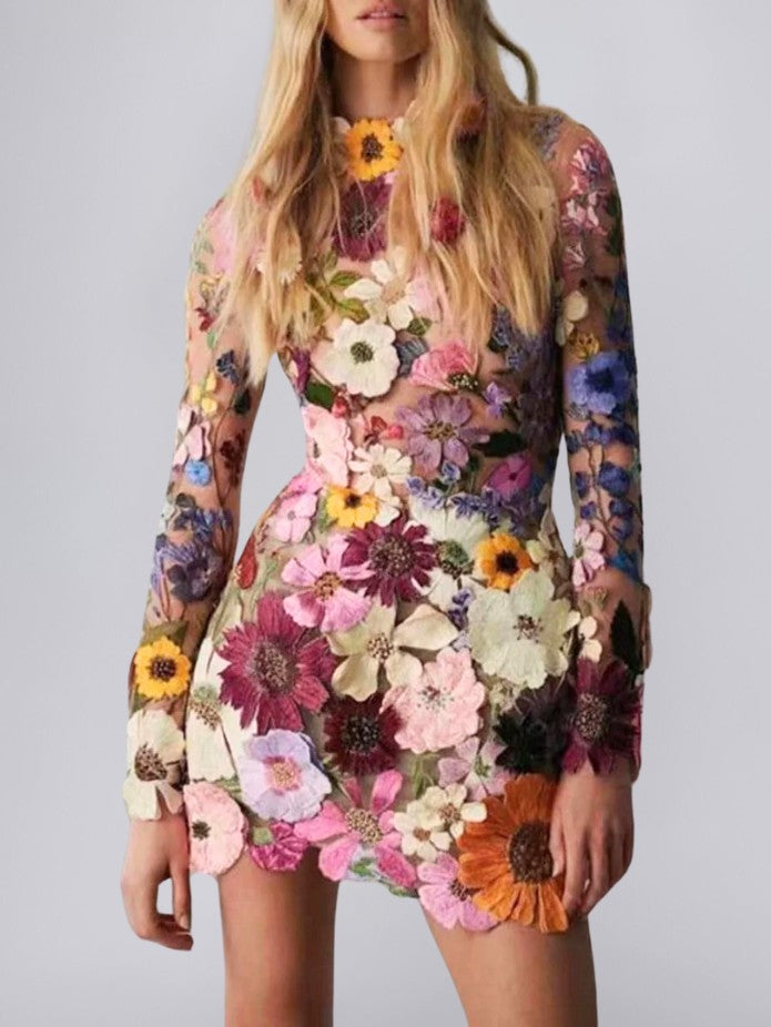 3D Floral Dress with Sustainable Fabric and Elegant Detailing