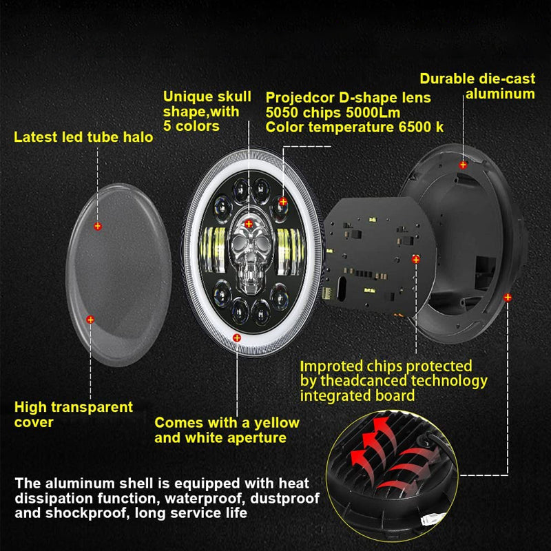 BowLift | 7 Inch Skull LED Headlight