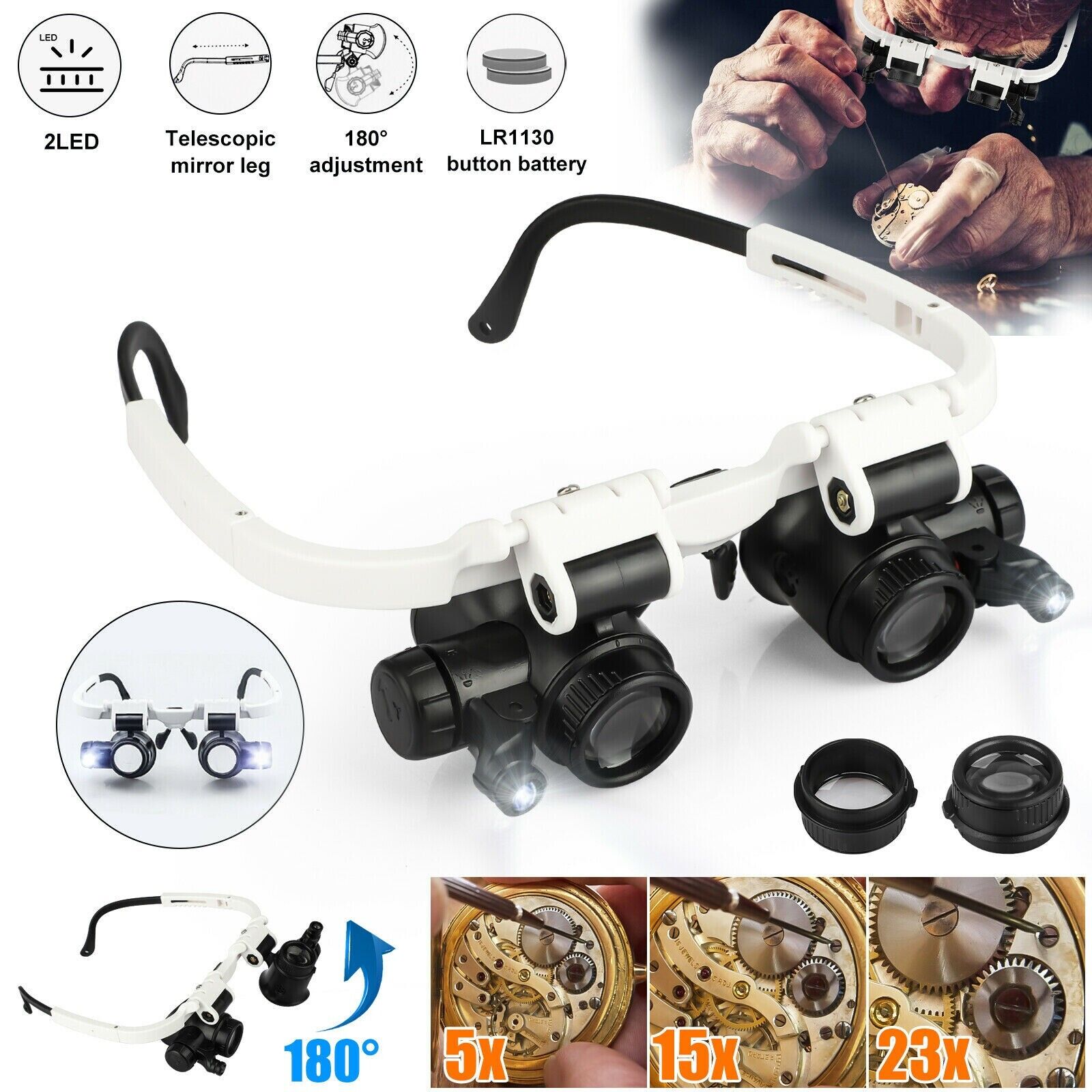 BowLift | Headband Head Enlarger 8 Lenses LED Light Jeweler Glasses
