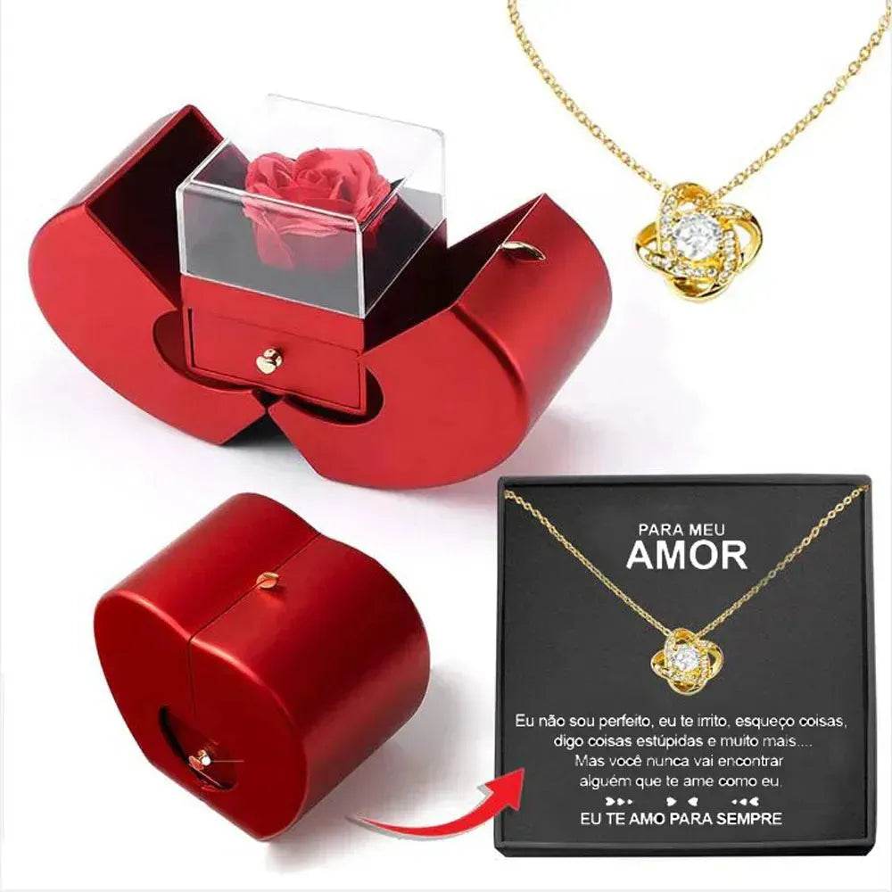 BowLift | Fashion Jewelry Box Red Apple Christmas Gift Necklace Eternal Rose For Girl Mother's Day Valentine's Day Gifts With Artificial Flower Rose Flower Jewelry Box