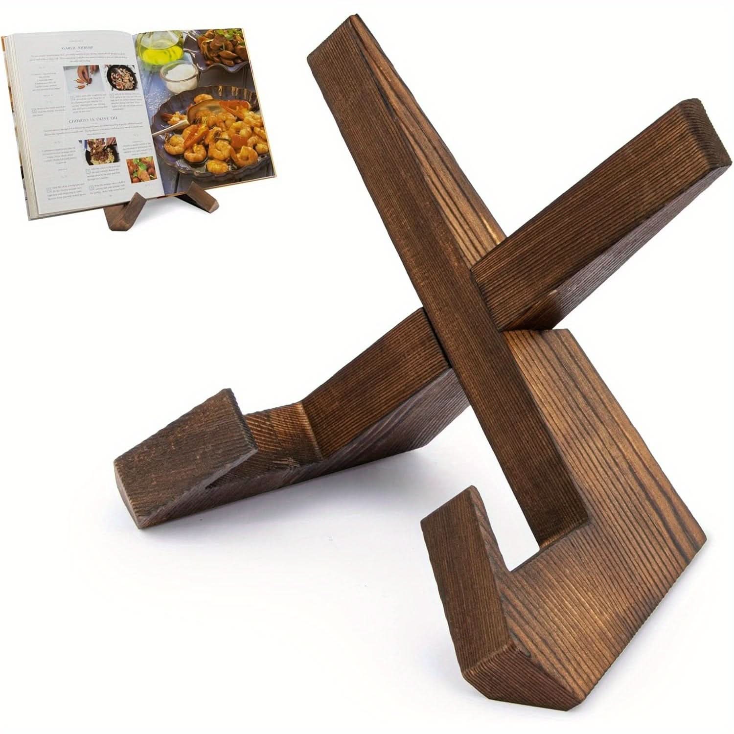 BowLift | Rustic Wooden Cookbook Stand Adjustable Recipe Book Holder