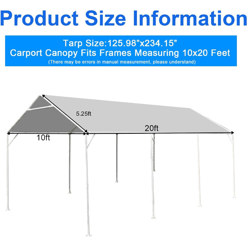 BowLift | 10 x 20 ft Heavy Duty Carport Replacement Cover with 44 Ball Bungees Cords Car Garage Top Tent