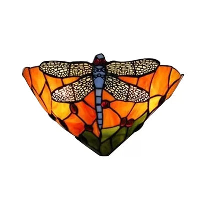 BowLift | Wall lamp Bowl with dragonfly pattern stained glass 2 lights rustic wall mount light