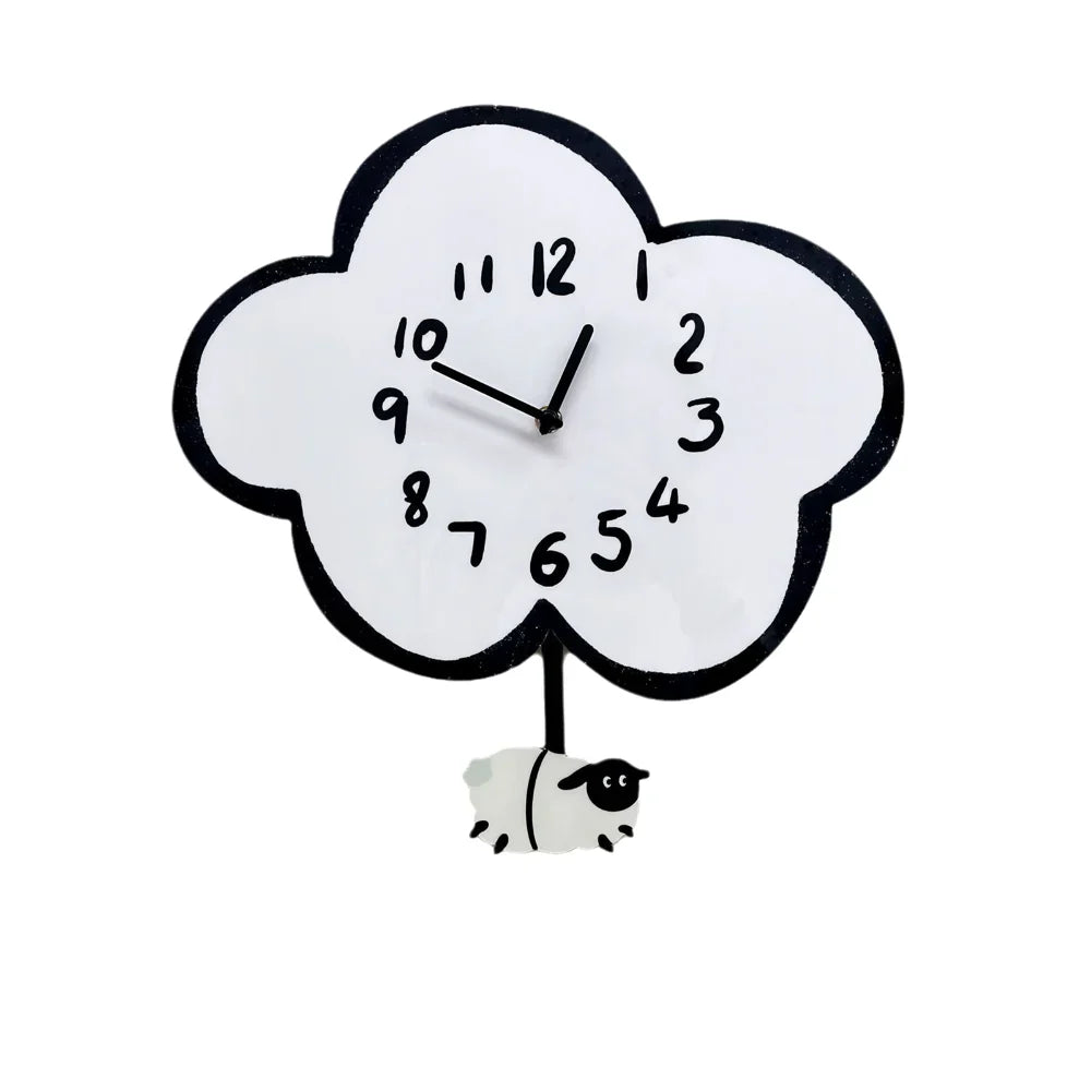 BowLift | 38cm Silent Cartoon Cloud Sheep Swinging Wall Clock