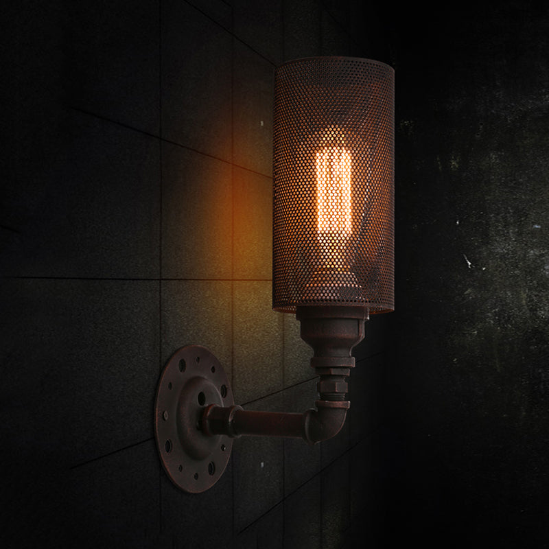 BowLift | Metallic Cylinder Wall Lighting with Mesh Pattern Vintage Stylish 1 Light Restaurant Wall Mount Light in Black