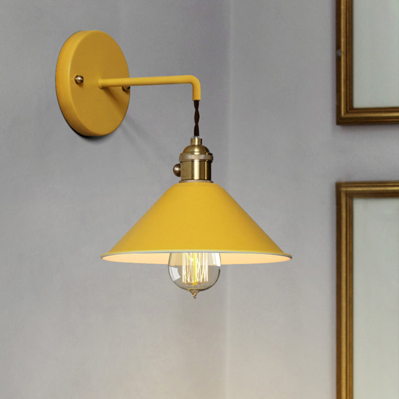 BowLift | Grey/Red conical wall lamp Vintage style metal 1 light bulb living room wall hanging lamp