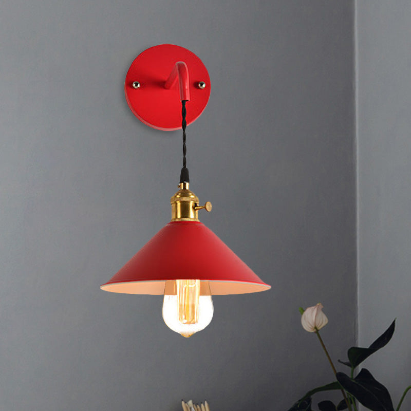 BowLift | Grey/Red conical wall lamp Vintage style metal 1 light bulb living room wall hanging lamp
