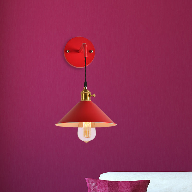 BowLift | Grey/Red conical wall lamp Vintage style metal 1 light bulb living room wall hanging lamp