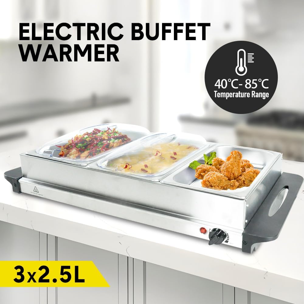 BowLift | Electric Buffet Food Warmer with 3 × 2.5L Trays & Temperature Control – Valtero