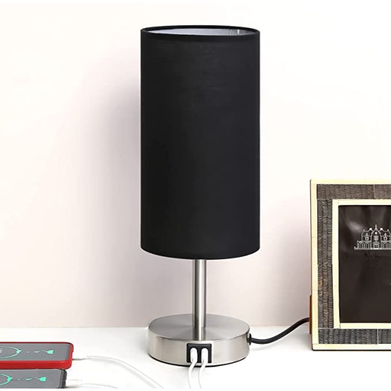 BowLift | Lamp with USB connection Touch-Control Table Lamp for Bedroom Wood 3-stage dimmable Bedside Lamp with Round Linen Fabric Shade for Living Room, Student Dorm, Home Office