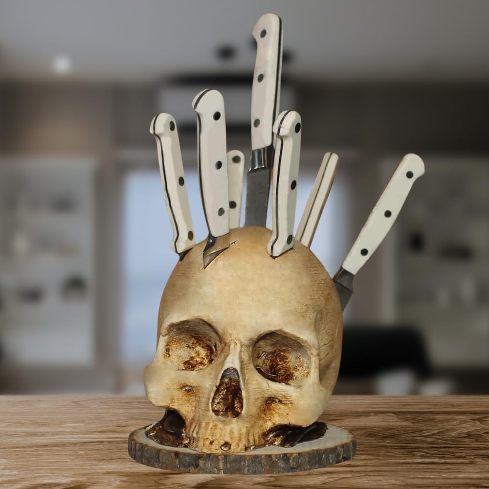 BowLift | Gothic Skull Knife Holder – Decorative Resin Kitchen Organizer