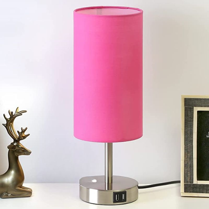 BowLift | Lamp with USB connection Touch-Control Table Lamp for Bedroom Wood 3-stage dimmable Bedside Lamp with Round Linen Fabric Shade for Living Room, Student Dorm, Home Office