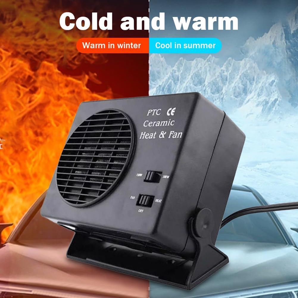 BowLift | 12V Ceramic Car Heater | 150W-300W Portable Fan with Automatic Thermostat for Winter Use in Vehicles