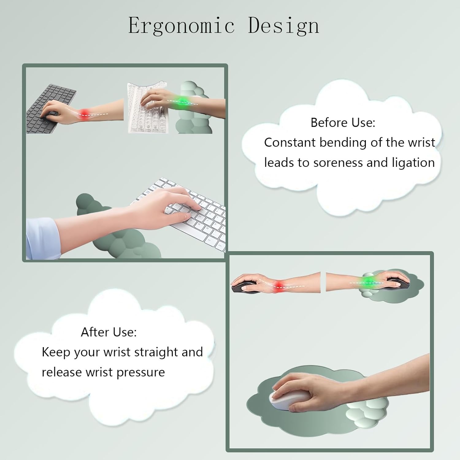 BowLift | Cloud-Shaped Ergonomic Wrist Rest Set with Mouse Pad & Coaster – Zeyora