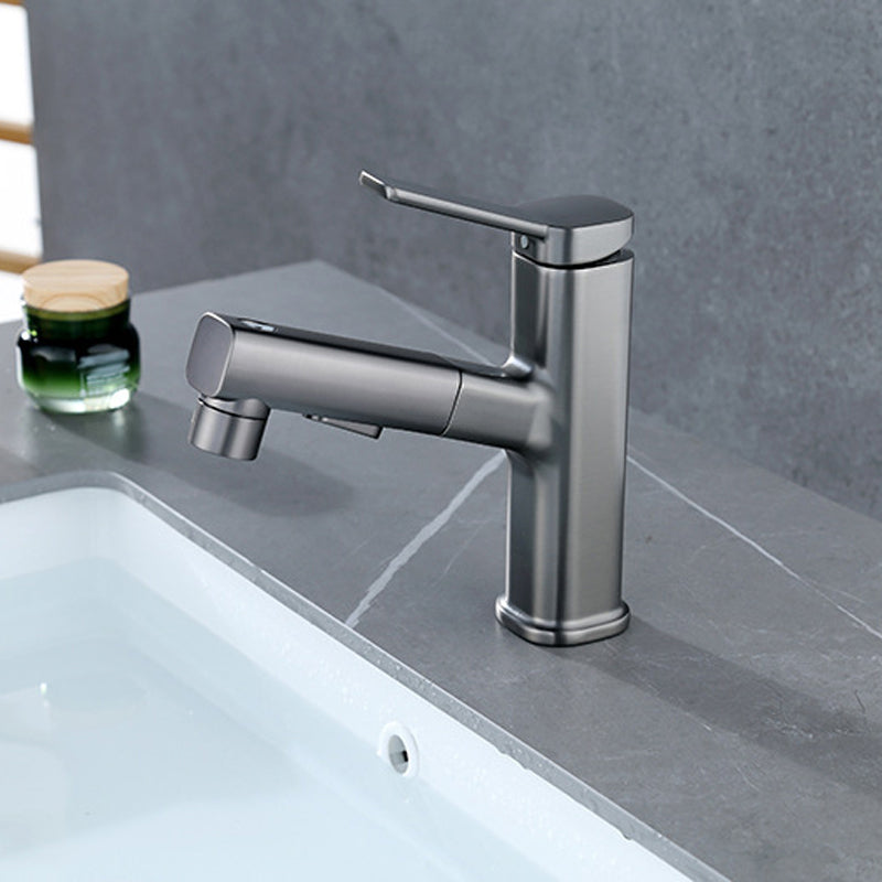 BowLift | Modern bathroom sink faucet with brass lever handles and swivel spout