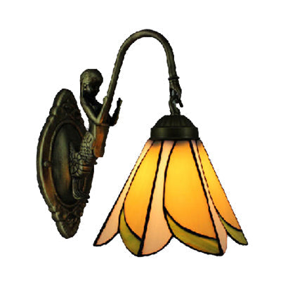 BowLift | 1 Head Petal Wall-mounted Light Tiffany Yellow/Blue-White Glass Wall Lamp With Siren Backplate