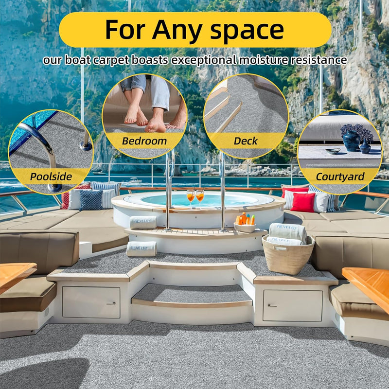 BowLift | Marine Carpet Smoke Gray 6 FT × 14 FT Boat Carpet 0.2" Thick with Water-Proof TPE Backing