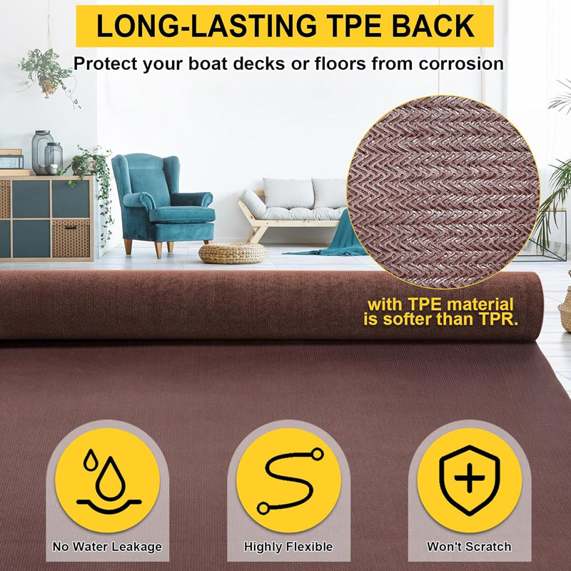 BowLift | Marine Carpet Deep Brown 6 FT × 14 FT Indoor/Outdoor Marine Carpeting with Water-Proof TPR Backing