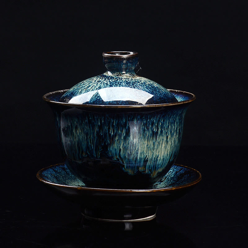 BowLift | Vintage Kiln Ceramic Gaiwan Sancai Tea Cup Tea Cup and Saucer with Lid