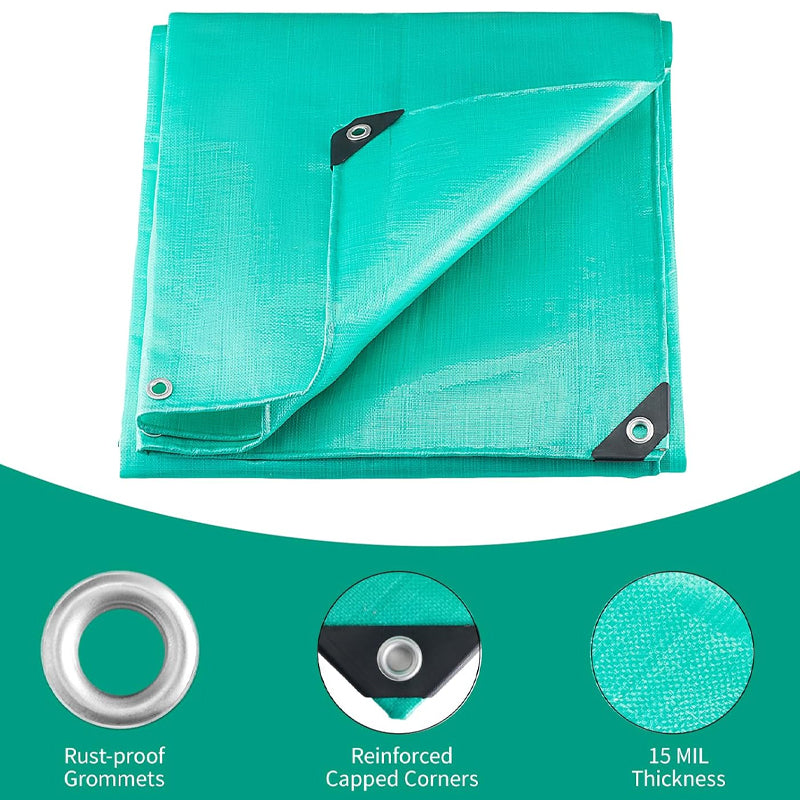 BowLift | 12 x 16FT Tarp Waterproof 15 Mil Green Poly Tarp UV Resistant Greenhouse Tarp for Garden Outdoor Yard