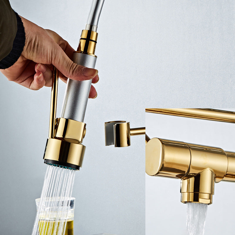 BowLift | Glam Basin Faucet Brass Lever Handles Spring Neck Three-Function Bathroom Sink Tap