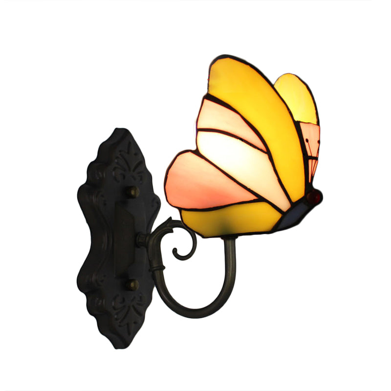 BowLift | Stained Glass Butterfly Wall Lamp 1 Light Home Art Deco Wall Lighting in Yellow and Pink/Blue for Bedroom