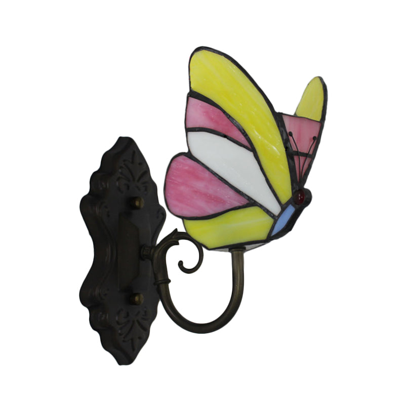 BowLift | Stained Glass Butterfly Wall Lamp 1 Light Home Art Deco Wall Lighting in Yellow and Pink/Blue for Bedroom