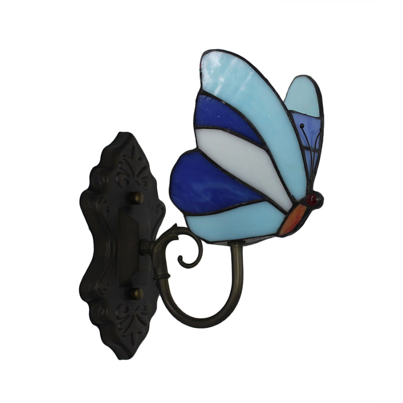 BowLift | Stained Glass Butterfly Wall Lamp 1 Light Home Art Deco Wall Lighting in Yellow and Pink/Blue for Bedroom