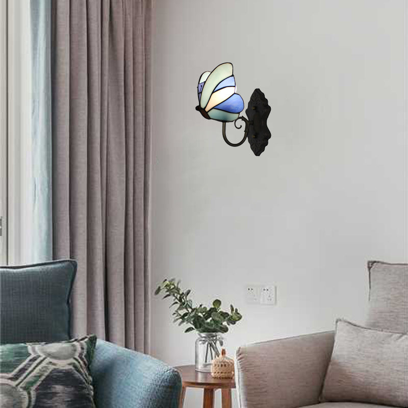BowLift | Stained Glass Butterfly Wall Lamp 1 Light Home Art Deco Wall Lighting in Yellow and Pink/Blue for Bedroom