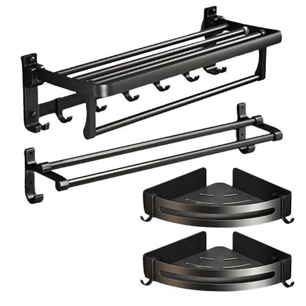 BowLift | Classic Bathroom Accessories Set in Aluminum Black Finish Bathrobe Hook/ Towel Bar