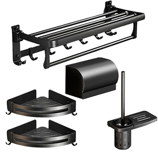BowLift | Classic Bathroom Accessories Set in Aluminum Black Finish Bathrobe Hook/ Towel Bar