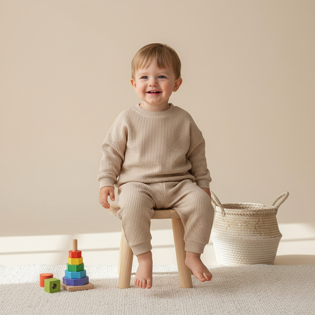 BowLift | Cozy Waffle Cotton Sweatshirt and Pants Set for Baby Boys