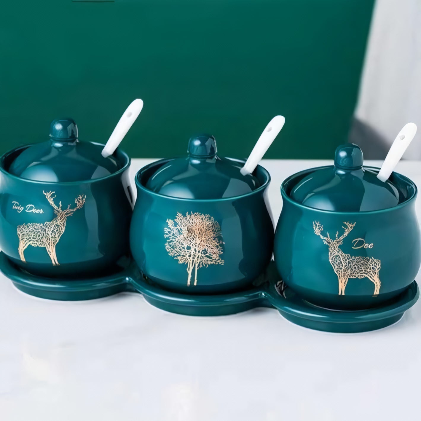 BowLift | Creative Nordic Style Light Luxury Emerald Ceramic Seasoning Jar Set