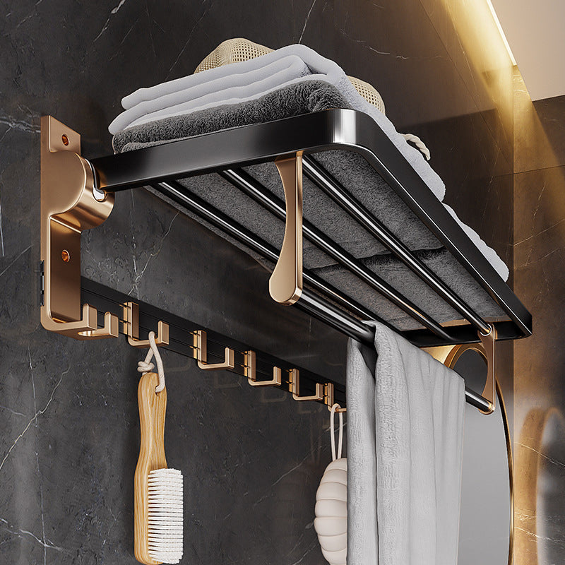 BowLift | Black and Brass Bathroom Hardware Set Modern Stainless Steel Bathroom Shelf/Towel Holder/Paper Holder