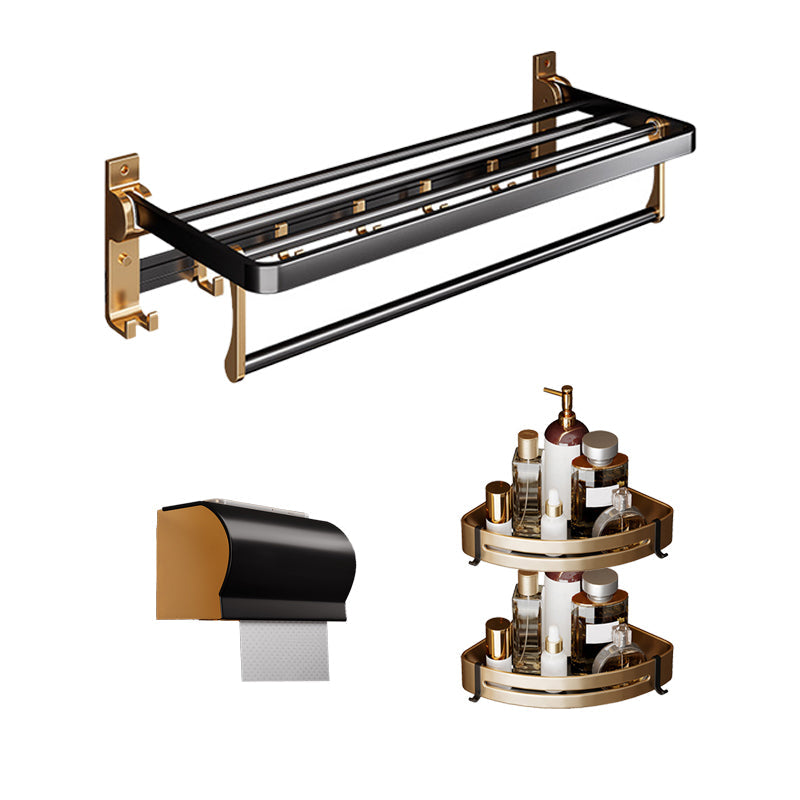 BowLift | Black and Brass Bathroom Hardware Set Modern Stainless Steel Bathroom Shelf/Towel Holder/Paper Holder