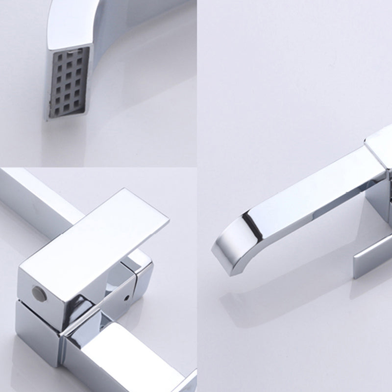 BowLift | Contemporary Wall Mounted Bathroom Faucet Lever Handles Low Arc Swivel Brass Faucet